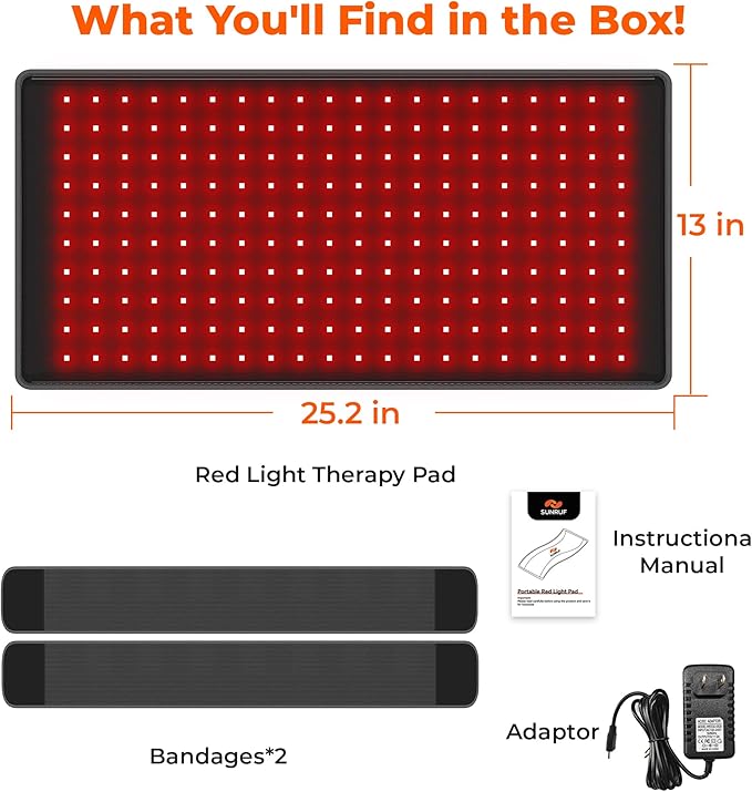 Red Light Therapy for Body, 25.2"x13" Large Light Therapy Pad with Timer, 660&850nm Infrared Light Therapy for Back Waist Shoulder Knee Joint, 10000mAh Cordless Using Home Outdoor, Gift for Women Men-Ruum Studio Home