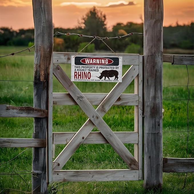 Warning Sign, Bhino Warning Wood Plaque Sign, Funny Door Signs, Decorative Wood Hanging Suspension Plaque, Farmhouse Wooden Wall Decor, Outdoor Hanging Wooden Signs-Ruum Studio Home