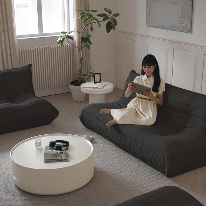 Luxury Sofa Couch Chair, Lazy Floor Seating, Fireside Bean Bag Chair, Ergonomic Tatami Sofa Lounger for Living Room, Bedroom, Office, 3 Seat, Black-Ruum Studio Home