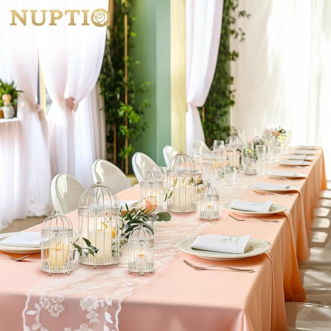 NUPTIO Decorative Candle Lanterns White: 3 Pcs Distressed White Metal Bird Cage Indoors Lantern Centerpiece Assorted Rustic Birdcage Pillar Candle Holders for Home Living Room Porch Office Decoration-Ruum Studio Home