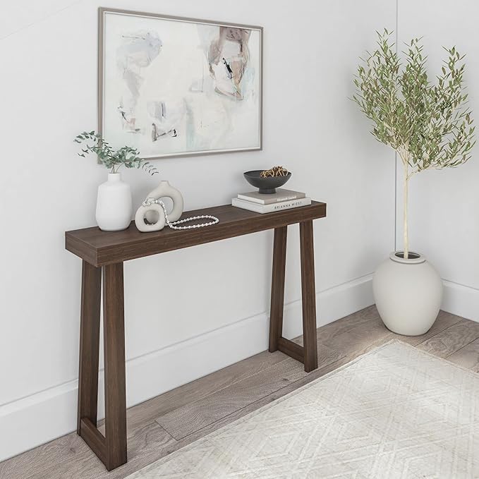 Plank+Beam Solid Wood Console Table, 46.25 Inch, Sofa Table, Narrow Entryway Table for Hallway, Behind The Couch, Living Room, Foyer, Easy Assembly, Walnut-Ruum Studio Home