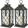Bright Zeal 2-Pack 13.5" Vintage Candle Lantern with LED Candle (Distressed Gold, 6hr Timer) - IP44 Waterproof Outdoor Hanging Lanterns Battery Powered - Tabletop Lantern Decorative Home Lanterns-Ruum Studio Home