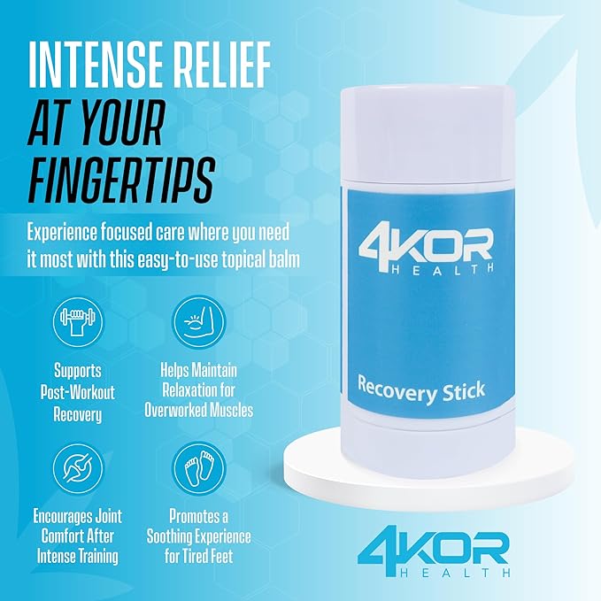 4KOR Recovery Stick - Natural Muscle Balm | Hemp Infused | for Muscles, Joints, Post-Workout | Features a Cooling & Warming Sensation | Portable & Non-Greasy Twist-Up Balms - 1 oz.-Ruum Studio Home