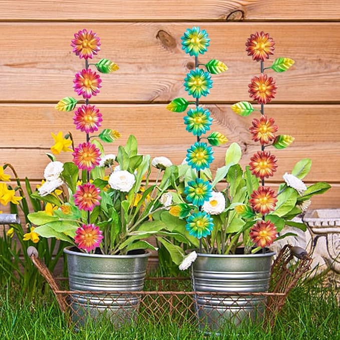 3Pack Flowers Decorative Garden Stakes,Spring Outdoor Metal Flowers Decorations,Metal Yard Art for Outside Patio Porch Decor（22.6 * 5.1IN）-Ruum Studio Home