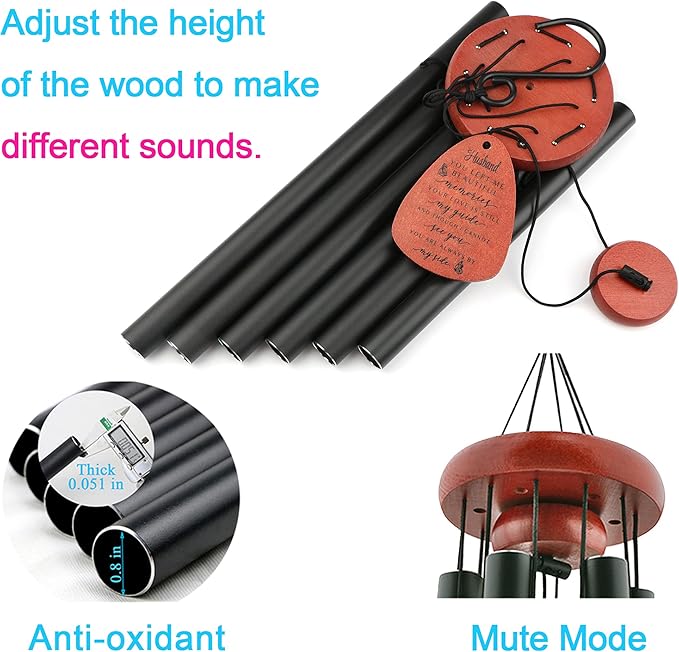 Memgift Memorial Wind Chime for Loss of Husband - Solid Beech Wood Sympathy Gift - Bereavement Wind Chime for Loved One - Outdoor Remembrance for Garden & Patio 32 Inch-Ruum Studio Home