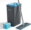 JOYMOOP Mop and Bucket Set with Wringer, Mops for Floor Cleaning, Wall Mop Cleaner with Long Handle, with 4 Reusable Microfiber Mop Pads - Grey+Cyan Blue-Ruum Studio Home