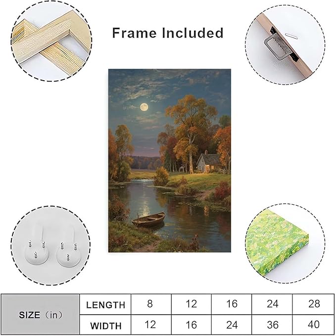 Small house by the stream under the moonlight tranquil style suitable for living room bedroom and office landscape poster wall art-Ruum Studio Home