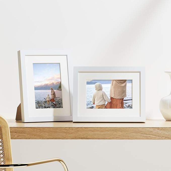 Vittanly 6x8 Picture Frames Set of 9, Shatter Resistant Plexiglass, Display 4x6 Pictures with Mat or 6x8 without Mat, Photo Frames for Wall or Tabletop, Engineered Wood, White-Ruum Studio Home
