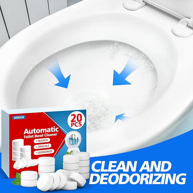 USKICH Toilet Bowl Cleaner Tablets 20 PACK, Bathroom Automatic Toilet Tank Cleaners with Bleach, Slow-Releasing Household Toilet Cleaners for Deodorizing, Descaling, against Tough Stains-Ruum Studio Home