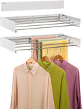 Wall Mounted Laundry Drying Rack, Retractable Clothes Drying Rack for Bathroom with Wall Template, 5 Stainless Rods Heaving 60 lb Capacity (White, 31.5")-Ruum Studio Home