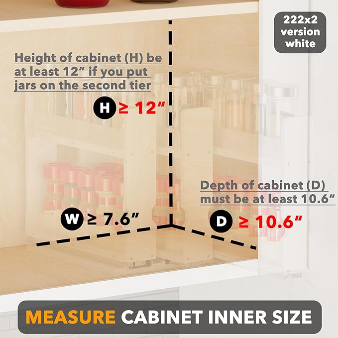 SpaceAid Bamboo Pull Out Spice Rack Organizer for Cabinet, Heavy Duty Slide Out Seasoning Kitchen Pantry Sliding Vertical Organization, 7.6" Wide, 3 Drawers(2" Wide), 2-Tier, White-Ruum Studio Home