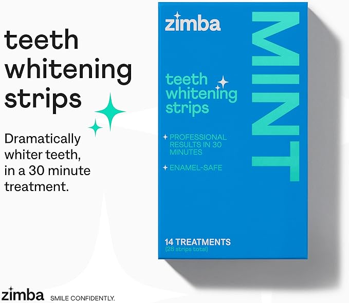 Zimba Coconut Flavored Teeth Whitening Strips | Vegan, Enamel Safe Hydrogen Peroxide Teeth Whitener for Coffee, Wine, Tobacco, and Other Stains | 14 Day Treatment | Coconut-Ruum Studio Home