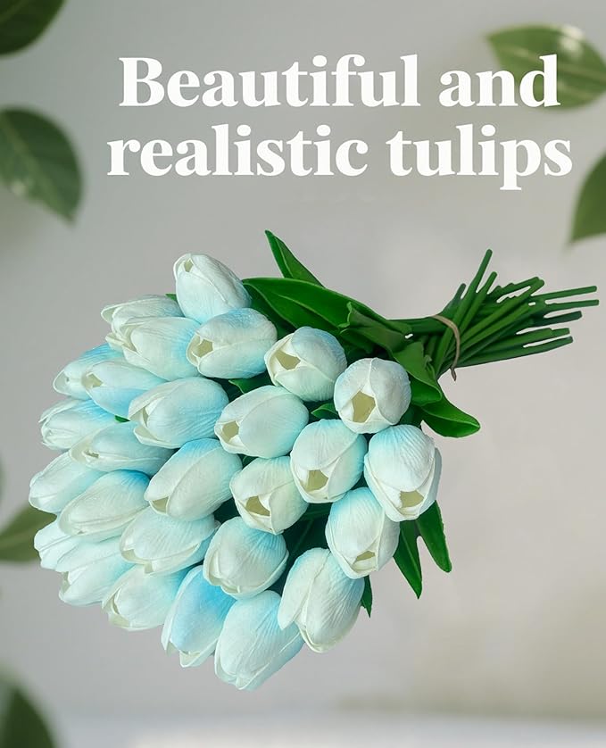 15 Pcs Fake Tulips Artificial Flowers Real Touch PU Faux Flowers Tulip Stems for Wedding Bouquet Floral Arrangement Home Party Office Decorations Mother's Day-Ruum Studio Home