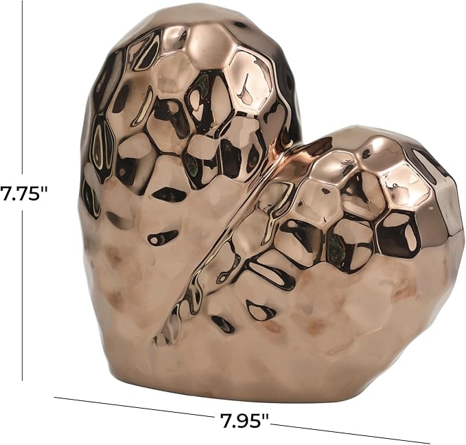 Deco 79 Ceramic Heart Decorative Sculpture Dimensional Angled Origami Inspired Home Decor Statue with Faceted Exterior, Accent Figurine 8" x 3" x 8", Rose Gold-Ruum Studio Home