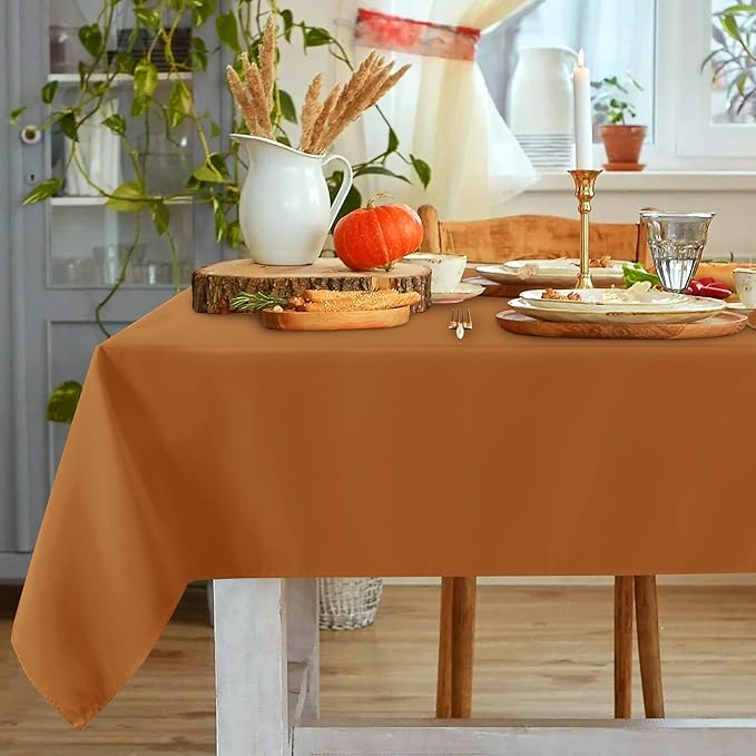 sancua Fall Tablecloth Rectangular - 60 x 84 Inch - Stain and Wrinkle Resistant Polyester Fabric Rectangle Table Cloth, Thanksgiving Table Cover for Dining Tables, Buffet Parties, Bronze-Ruum Studio Home