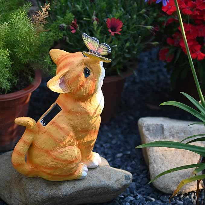 Cat Garden Figurines Outdoor Decor Solar Statue with LED Lights for Patio Lawn Yard Art Decoration Housewarming Garden Gift-Ruum Studio Home