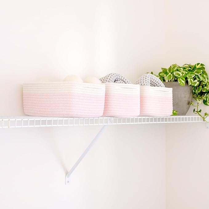 NaturalCozy 13.5”x8.5”x5.5” Rectangle Storage Baskets for Shelves 3 Pack | Cotton Rope Woven Small Baskets for Organizing | Small Storage Bins for Nursery, Bathroom, Closet, Shelf, Decorative-Ruum Studio Home