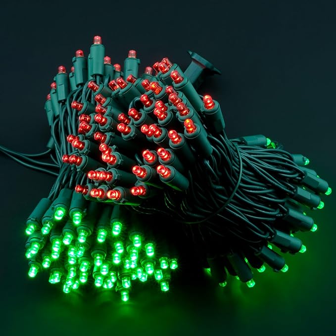 200 Count Red Green Wide Angle LED Christmas Lights, 66 ft Green Wire UL Certified Commercial Grade 5mm Holiday String Light Set (Red & Green)-Ruum Studio Home