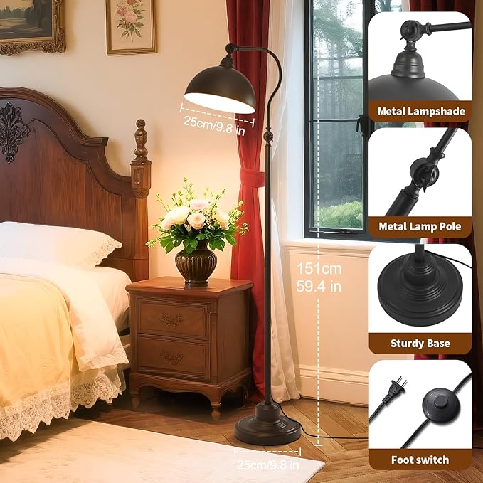 Bright Reading Floor Lamp with Remote Control and Bluetooth Dimming,Rustic Vintage Living Room Bedroom Bedside Office Study Library Adjustable Black Standing Warm Lights, Mid Century Modern Home Decor-Ruum Studio Home