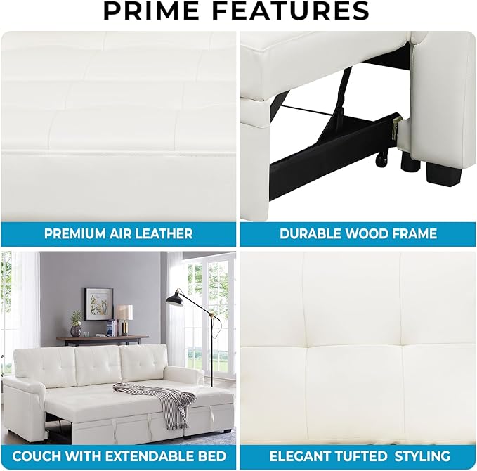 Naomi Home Laura Sectional Sofa White/Air Leather-Ruum Studio Home