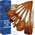 Wooden Utensils for Cooking, Premium Teak Healthy Spoons, Wooden Spoons for Cooking, Durable Eco-Friendly and Safe Teak Cooking Spoon, Cooking Gifts for Mom (set of 6) and Hooks-Ruum Studio Home