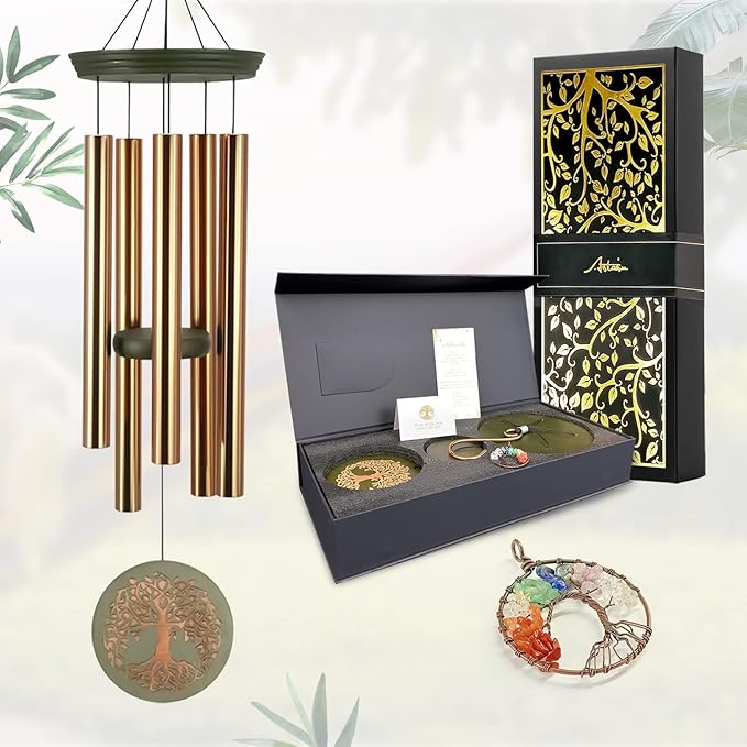 Gifts for Mom & Grandma - Outdoor Wind Chimes with Engraved Tree of Life, Large Patio Hanging Decor for Garden, Yard, Christmas, Anniversary Celebrations-Ruum Studio Home