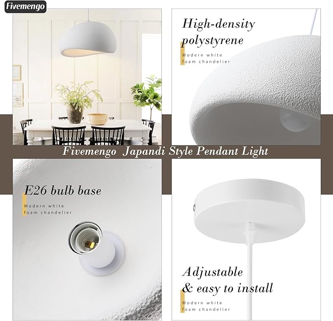 19.7in Wabi Sabi Pendant Lights Kitchen Island Lighting Fixture Ceiling Mount White Modern Japanese Lamp Japandi Chandelier for Dining Living Room Hallway Bedroom Restaurant Hanging Lamp-Ruum Studio Home
