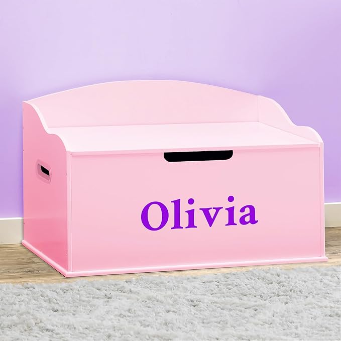 DIBSIES Personalized Creative Wonders Toy Box, Signature Series for Girls, 30 x 19.25 x 18 inches, Soft-Close Lid (Pink)-Ruum Studio Home