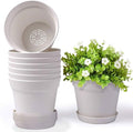 homenote Pots for Plants, 8 Pcs 7.5 Inch Plastic Planters with Multiple Drainage Holes and Tray - Plant Pots for All Home Garden Flowers Succulents, Cream White-Ruum Studio Home