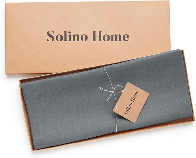 Solino Home Linen Table Runner 108 Inches Long - 100% Pure Linen Dark Grey Dining Table Runner 14 x 108 Inch for Fall, Autumn, Halloween, Thanksgiving - Fete-Ruum Studio Home