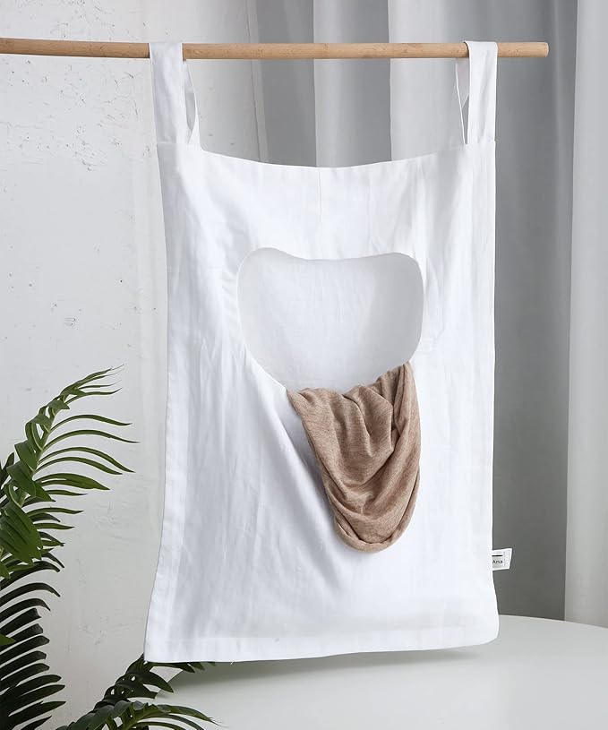 Amazhiyu 100% Linen Door Hanging Laundry Hamper Bag, 19x27 Inches (White)-Ruum Studio Home