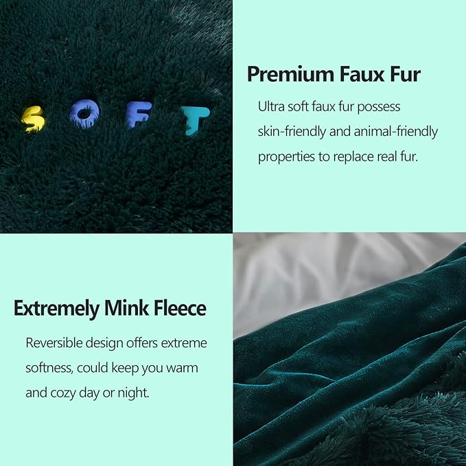 GONAAP Fuzzy Faux Fur Throw Blanket Queen Size Dark Teal Super Soft Cozy Plush Fuzzy Shaggy Blanket for Couch Sofa Bed (Dark Teal, Queen(90"x90"))-Ruum Studio Home
