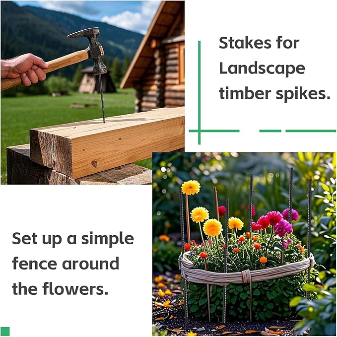 Rebar Stakes 16 Inch, 10 Pack Ground Stakes Heavy Duty with Chisel Point, Straight Metal Stakes for Concrete Form, Landscaping, Camping Tent or Timber, Black-Ruum Studio Home
