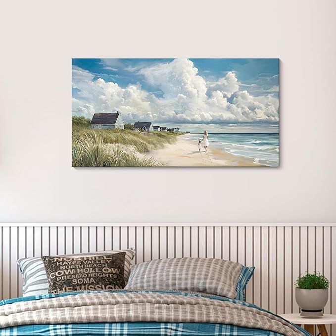 HGUAOA Coastal Canvas Wall Art - Large Landscape Wall Art for Living Room - Ocean and Beach Painting - Blue Artwork for Bedroom Decor - Above Bed Wall Pictures -Beach Theme Print Art-Ruum Studio Home
