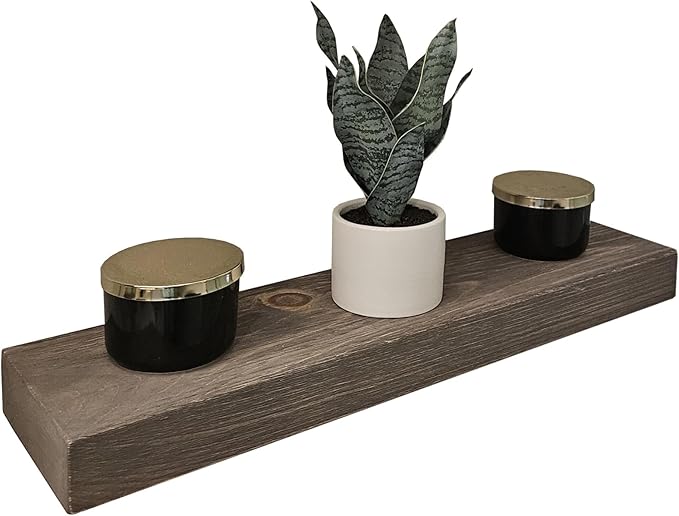 joelsantiques 24 Inch Wooden Floating Shelves for Wall - 24x6x2 in - Made of Natural Wood - Short Heavy Duty Rustic Wall Shelves for Bedroom - Perfect for Bathroom, Kitchen - Grey-Ruum Studio Home