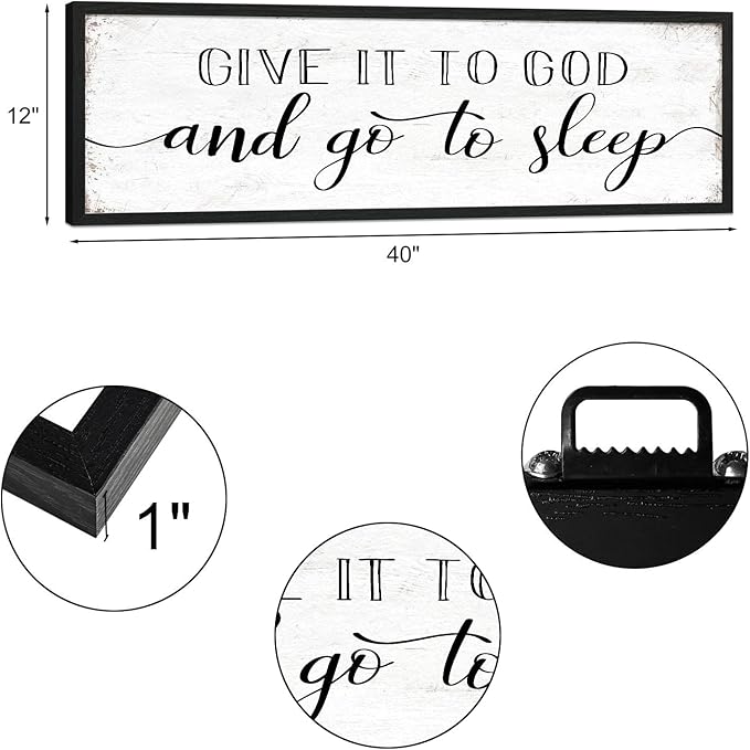 Give It to God and Go to Sleep Sign: Farmhouse Bedroom Wall Decor Above Bed Rustic Country Master Bedroom Framed Hanging Decor Country Plaque 12" x 40"-Ruum Studio Home
