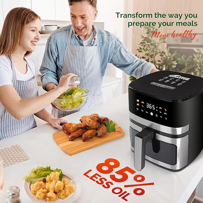 5.8QT Digital Air Fryer with Viewable Window, Adjust Temp & Timer, Air Frying, Reheat, Easy for Frozen Food, Snacks, Dinner, Large Square Basket than Round, Portable for Family & Apartment-Ruum Studio Home
