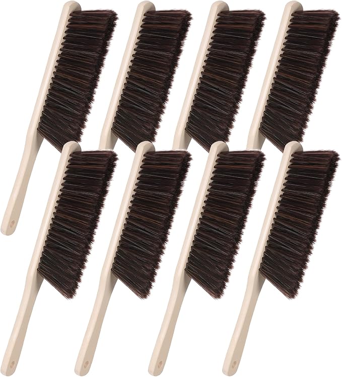 8 Pieces Woooden Dust Brush Hand Broom Bulk Bench Brush with Long Wood Handle Soft Bristle Whisk Broom for Counter Bed Sofa Bench Car Fireplace Clothes Household Cleaning-Ruum Studio Home