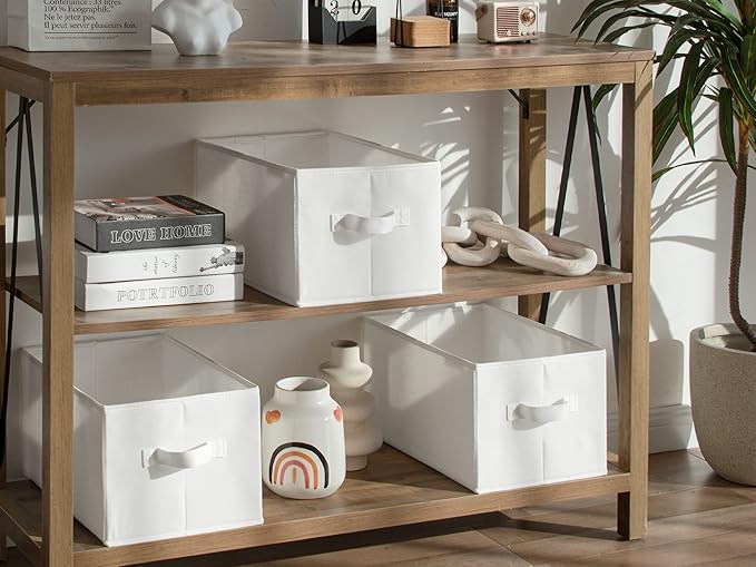 StorageWorks Storage Baskets for Shelves, Foldable Fabric Closet Storage Bins with Handles, Fabric Storage Bins Clothes Organizer, White, 3-Pack, Large-Ruum Studio Home