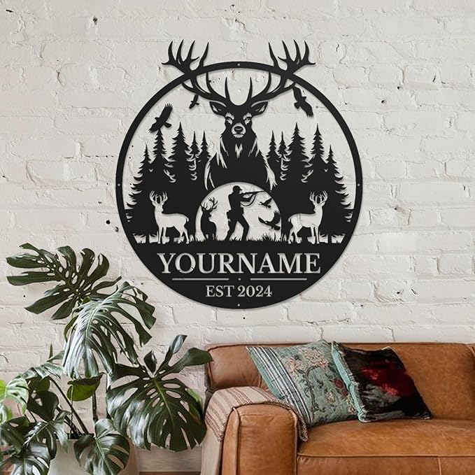 Personalized Metal Signs - Custom Shed Wall Decor, Black Deer Metal Art, Home Sign Plaques, Outdoor Decorative Signage (Style C)-Ruum Studio Home