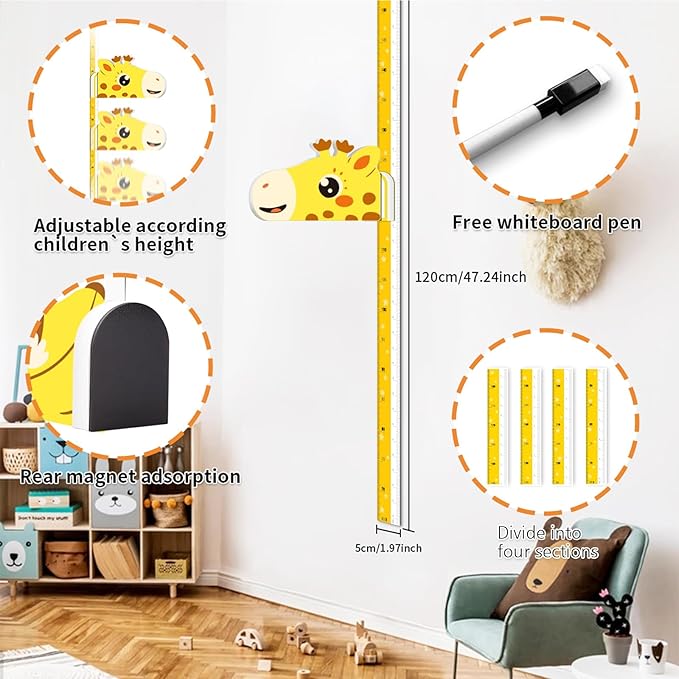Kids Growth Chart Height Measure Wall Decal Animal Alphabet Stickers Giraffe Design Removable Wall Decorations-Ruum Studio Home