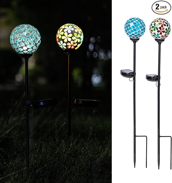 VCUTEKA Solar Garden Lights, Mosaic Solar Light Outdoor Waterproof LED Pathway Stake Light for Landscape Patio Yard Deck Walkway Decoration, 2 Pack-Ruum Studio Home