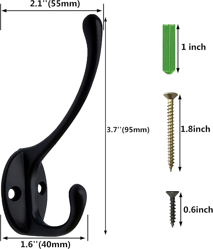 IBosins Wall Mounted Coat Rack, Entryway Hanging , Metal Wood Rack with 4 Black Literary Rustic Hooks Rail for Scarf, Bag, Towel, Key, Cap, Cup, Hat (Brown)-Ruum Studio Home