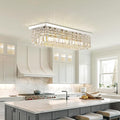 Siljoy Modern Crystal Chandelier 8-Lights Rectangular Flush Mount Pendant Ceiling Light Fixture Rectangle K9 Crystal Raindrop Chandelier for Dining Living Room Kitchen Island L40'' x W10'' x H10'-Ruum Studio Home