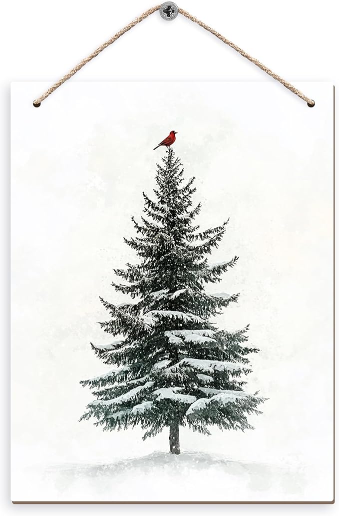 DUXMNAMG Christmas Winter Tree Bird Hanging Wooden Signs 10x8, Christmas Wall Decor, Vintage Home Room Office Hanging Wall Decor-Ruum Studio Home