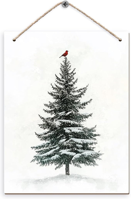DUXMNAMG Christmas Winter Tree Bird Hanging Wooden Signs 10x8, Christmas Wall Decor, Vintage Home Room Office Hanging Wall Decor-Ruum Studio Home