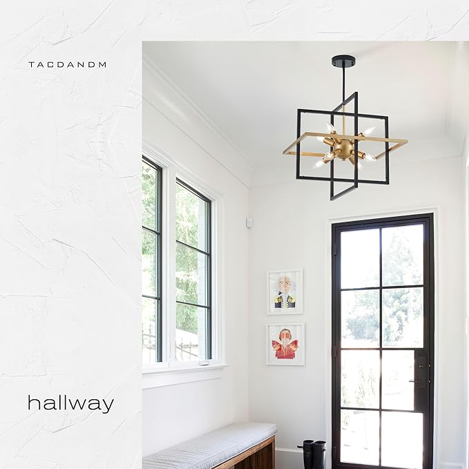 18.9'' Black Gold 8-Light Sputnik Chandelier Modern Industrial Adjustable Hanging Geometric Pendant Light Fixture for Entryway Foyer Stairway Hallway Bedroom Living Room Kitchen Island-Ruum Studio Home