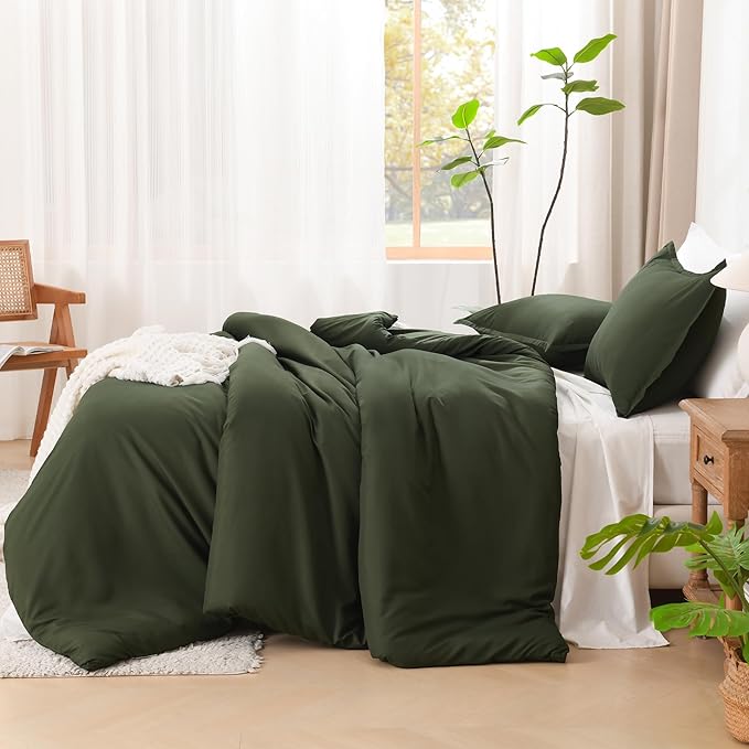 Litanika Dark Olive Green California King Comforter Set - 3 Pieces Cal King Lightweight Summer Soft Solid Bed Comforter, Oversized Fluffy Down Alternative Bedding Set (104x96In, 2 Pillowcases)-Ruum Studio Home