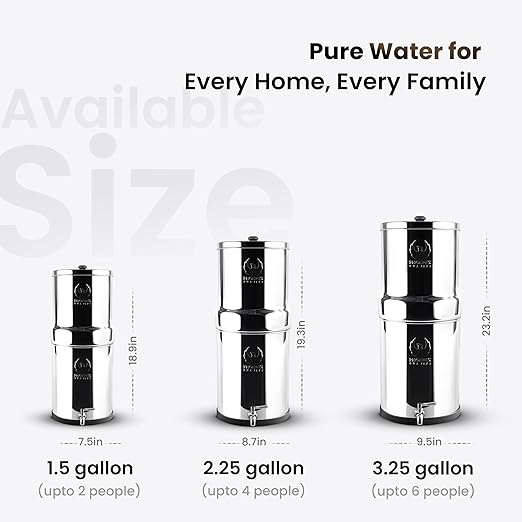 Gravity Water Filter System – 1.5 Gallons NSF Certified AISI 304 Stainless Steel Premium Countertop Water Filtration System with 2 Smart Black Carbon Filters & Stainless Steel Spigot-Ruum Studio Home