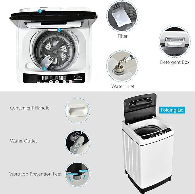 Giantex Portable Washing Machine, 2 in 1 Full Automatic Laundry Washer 1.5Cu.Ft 11lbs Capacity Washing and Spinning Combo 8 Programs 10 Water Levels Energy Saving Top Load Washer for Apartment Dorm-Ruum Studio Home